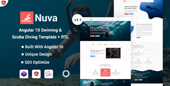 Nuva - Angular 12 Swimming School Template + RTL Supported
